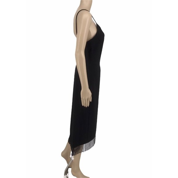 En Francais Cocktail Formal Dress 4 Backless Black Bead Fringe Spaghetti Straps - Picture 3 of 11